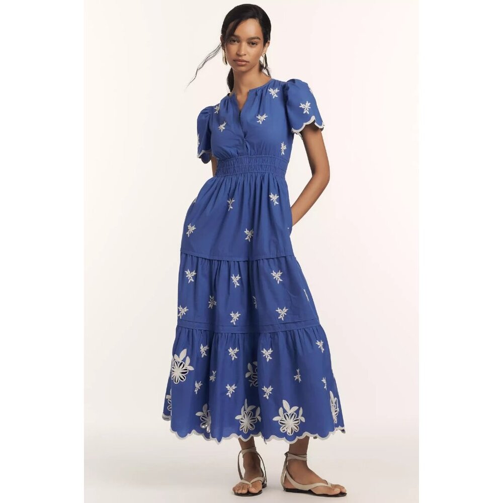 NWT Anthropologie Somerset Maxi in Blue Embroidered Edition Dress 2X